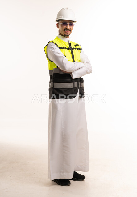 Saudi Male Engineer in Safety Vest and Hard Hat Portrait