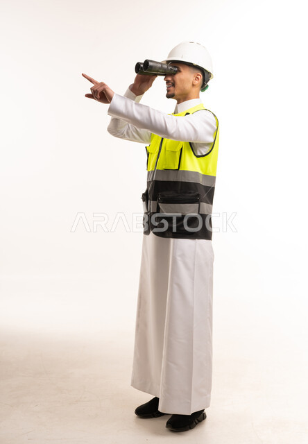 Saudi Engineer with Binoculars and Safety Vest