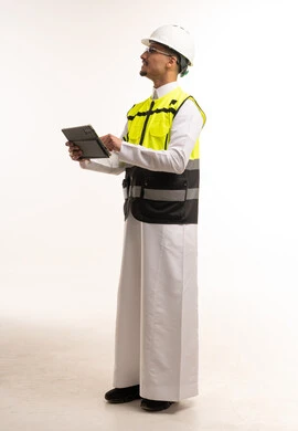 Saudi Engineer with Tablet and Safety Vest