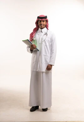 Saudi Male Doctor in Medical Coat with Stethoscope