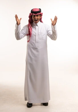 Surprised Saudi Man in Traditional Thobe and Shemagh