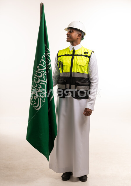 Saudi Engineer with National Flag in Safety Gear