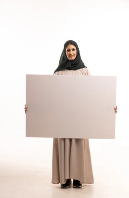 Arab Woman Holding Blank White Board in Studio