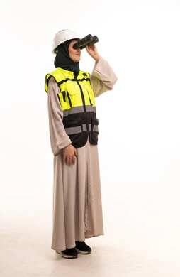 Saudi Female Engineer with Binoculars and Safety Gear