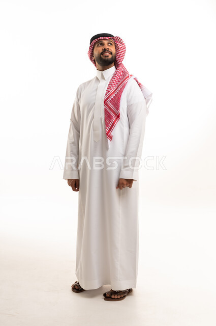 Saudi Man in Traditional Thobe on White Background
