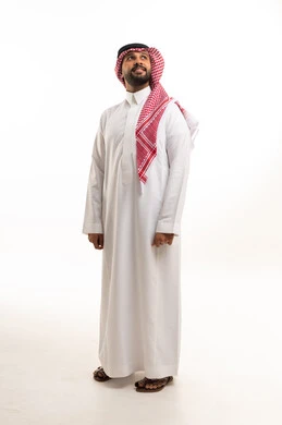 Saudi Man in Traditional Thobe on White Background