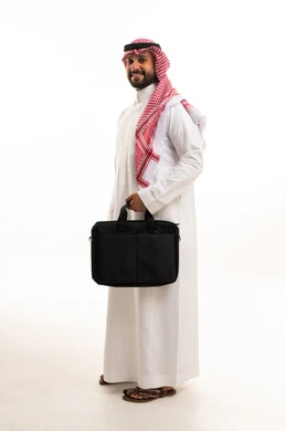 Saudi Businessman with Laptop Bag on White Background