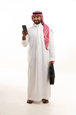 Saudi Businessman with Smartphone and Briefcase