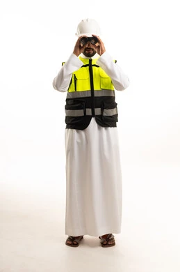 Arab Engineer in Thobe and Hard Hat with Binoculars