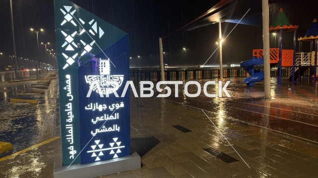 ممشى ضاحية الملك فهد في ليلة ممطرة