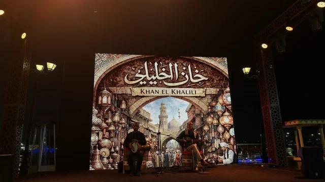 Musicians on Global Village Dubai Stage at Night