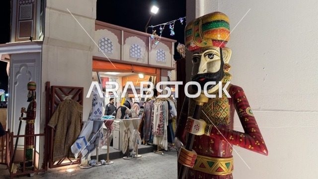 تمثال هندي تقليدي في القرية العالمية دبي ليلاً