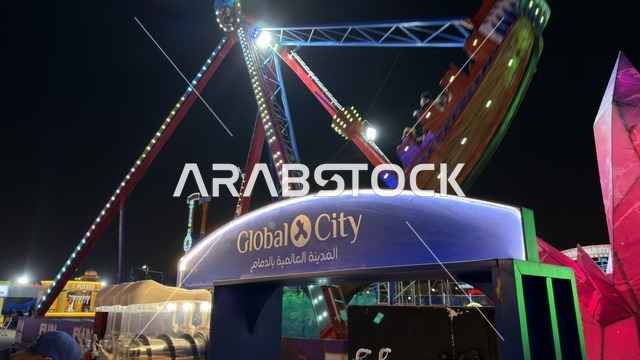 Pirate Ship Ride Global City Dammam at Night