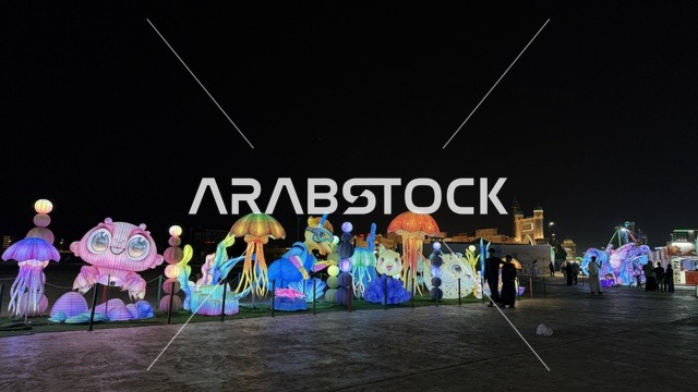 مجسمات مضيئة ضخمة في مهرجان ليلي خارجي