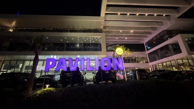 Pavilion Commercial Building with Purple Neon Night View
