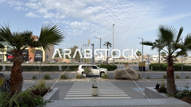 سيارة دفع رباعي بيضاء على طريق حضري بالسعودية