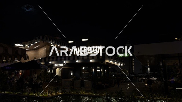 مبنى مطعم نايس بن مع لوحة نيون مضيئة في الليل