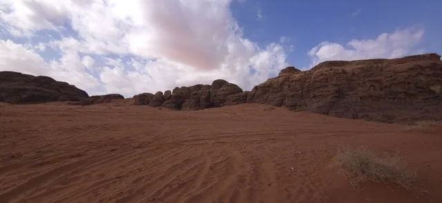 Tabuk Desert Landscape with Red Sand and Rock Formations