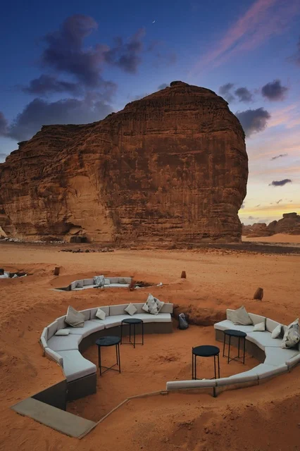 Elephant Rock AlUla Desert Lounge at Sunset