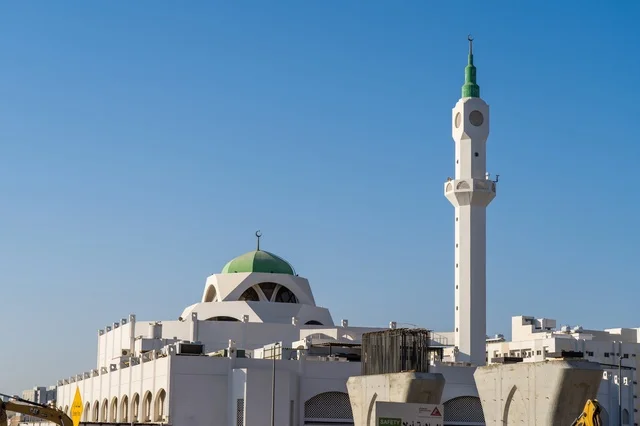 Mosque in Madinah with Minaret and Green Dome