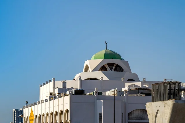 White Mosque with Green Dome in Medina Saudi Arabia