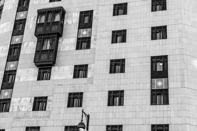Traditional Mashrabiya Building Facade in Medina Saudi Arabia