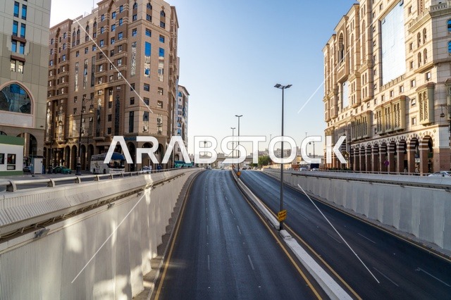 Empty Road and Modern Buildings in Medina City Center