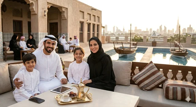عائلة إماراتية في بيت تراثي يطل على خور دبي