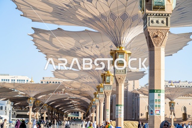ساحات المسجد النبوي الشريف ومظلاته في المدينة المنورة