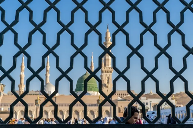Al-Masjid an-Nabawi Medina Green Dome Through Fence