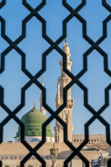 Green Dome and Minaret of Al-Masjid an-Nabawi Medina