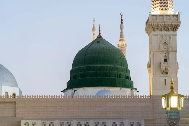 Green Dome and Minaret at Al-Masjid an-Nabawi Medina