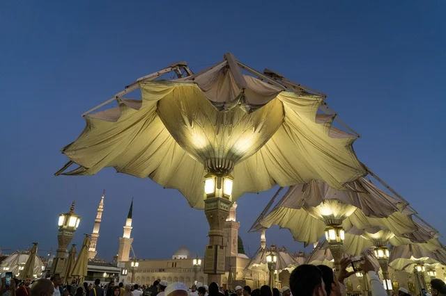 Giant Umbrellas at Al-Masjid an-Nabawi Medina at Night