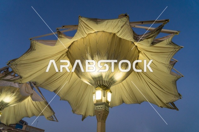Giant Umbrella in Prophet's Mosque Medina at Night