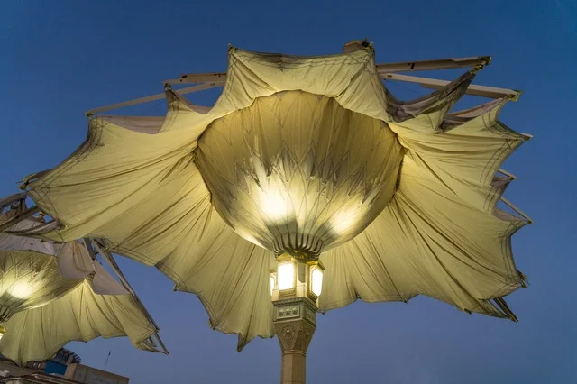 Giant Umbrella in Prophet's Mosque Medina at Night