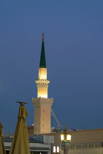 Prophet's Mosque Minaret in Medina at Night