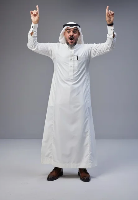 Surprised Saudi Man in Traditional Thobe Studio Portrait