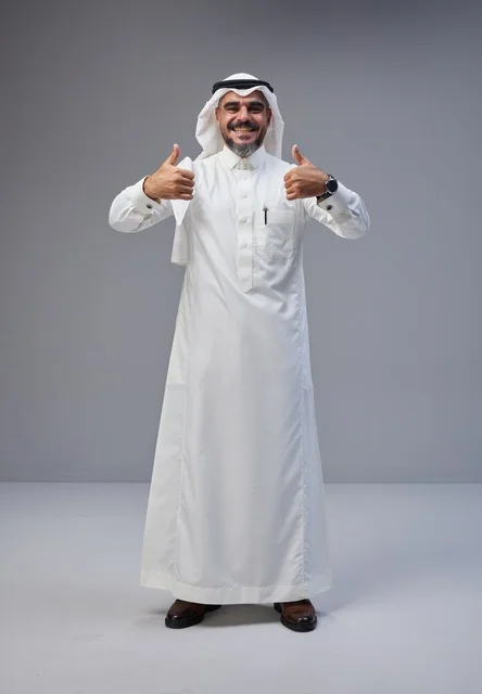 Saudi Man in Traditional Thobe Giving Thumbs Up