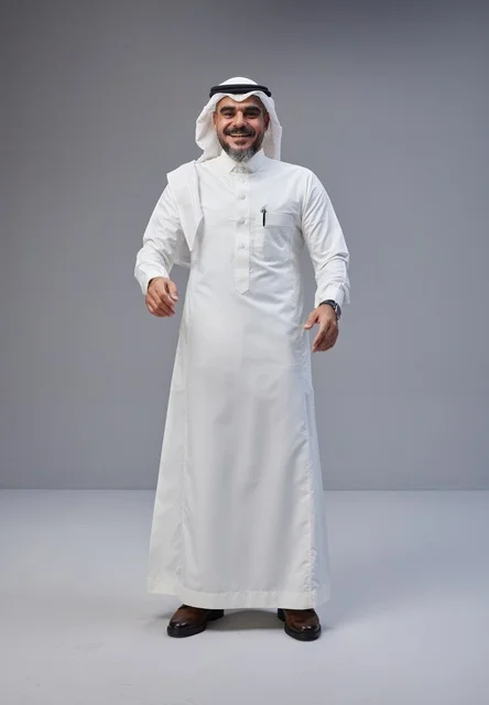 Saudi Man in Traditional White Thobe Studio Portrait