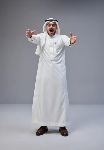 Saudi Man in Traditional Thobe with Shocked Expression