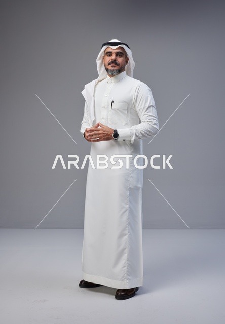 Saudi Man in Traditional Thobe and Ghutra Studio Portrait