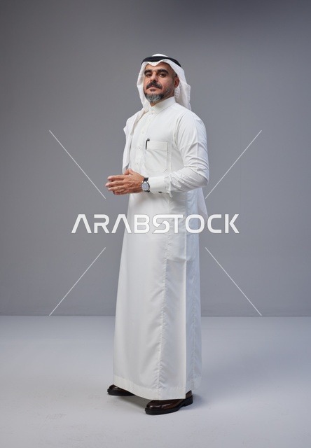 Saudi Man in Traditional Thobe and Ghutra Studio Portrait