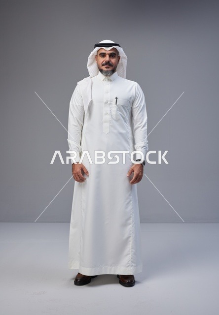 Saudi Man in Traditional Thobe and Shemagh Studio Portrait