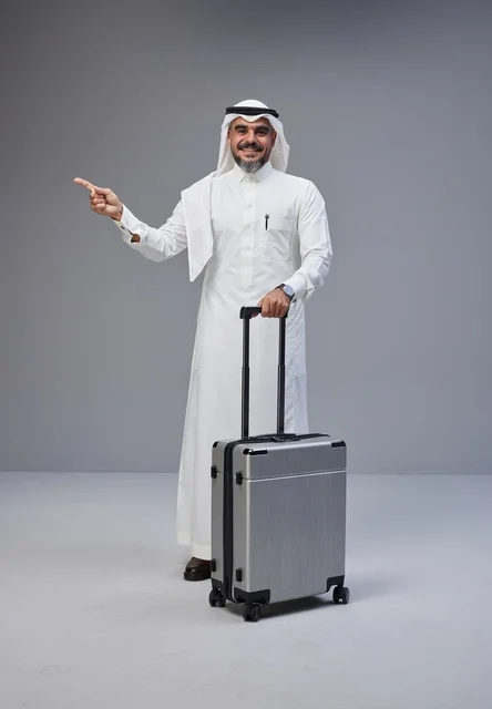 Saudi Man in Traditional Dress with Suitcase