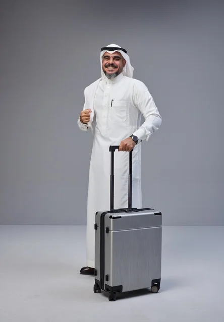Saudi Man in Traditional Dress with Suitcase