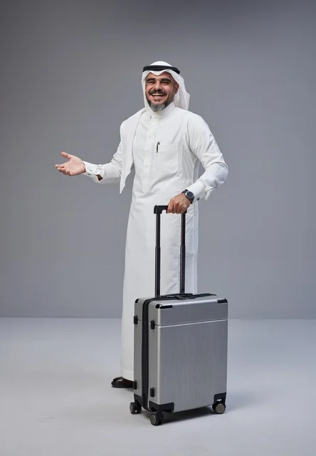 Saudi Man in Traditional Dress with Suitcase