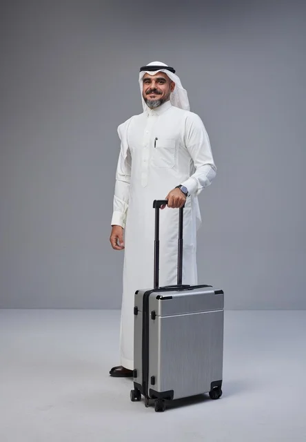 رجل سعودي بالزي التقليدي مع حقيبة سفر