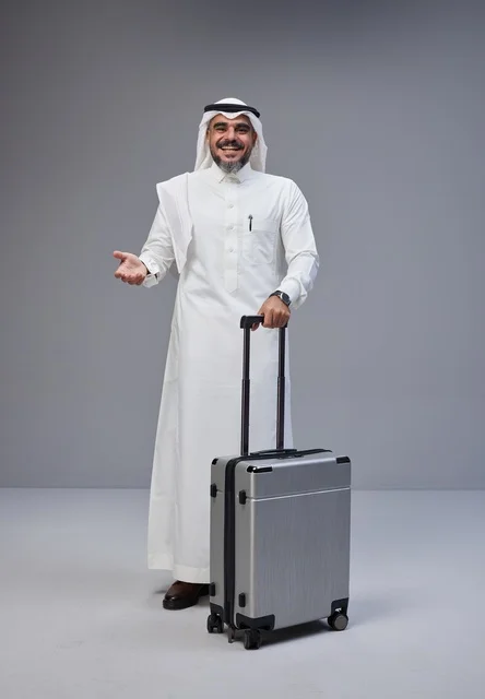 رجل سعودي بالزي التقليدي مع حقيبة سفر