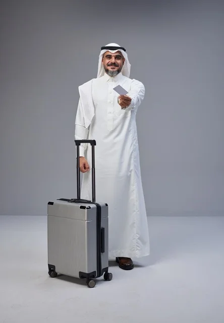 Saudi Man with Suitcase and Credit Card