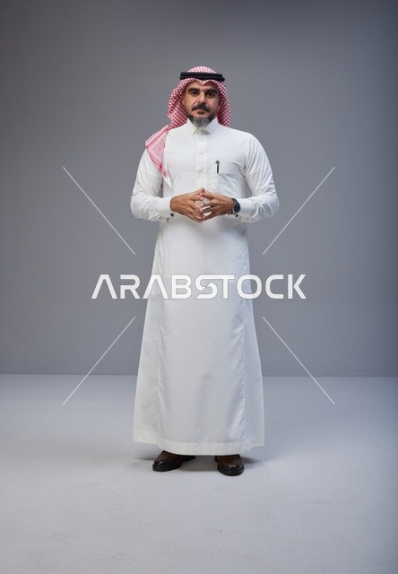 Saudi Man in Traditional Thobe and Shemagh Studio Portrait